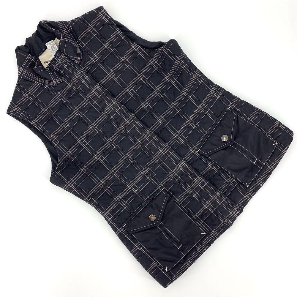 Geoffrey Beene Sport Black Plaid Lightweight Puffer Vest, Medium